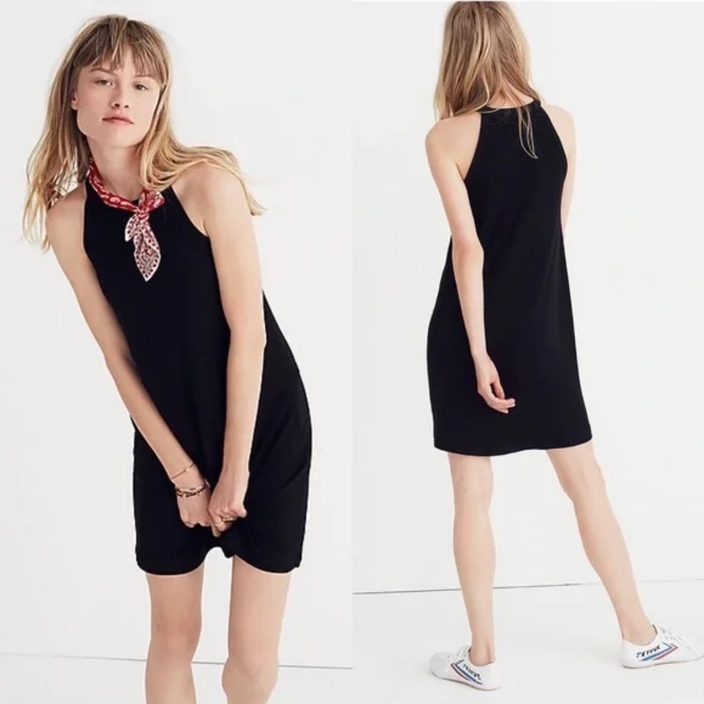 Madewell District Haltered Mini Dress In Soft & Drapey Knit Rib, Black X-Small
